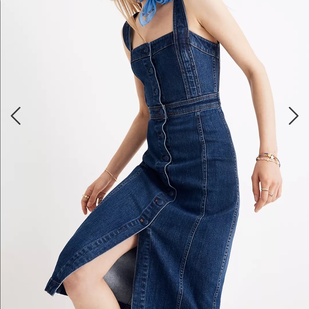 Denim Covered-Button Dress